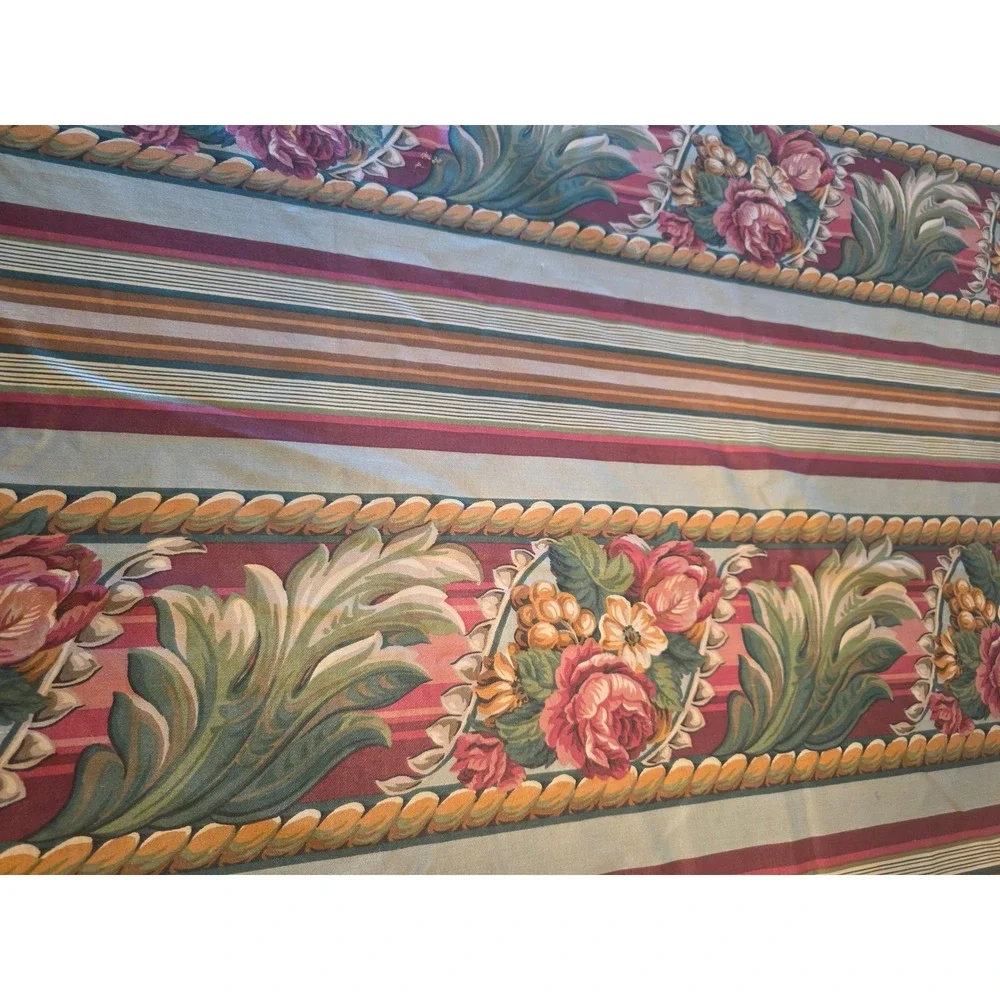 Fabricut Stanley King Studio Floral Stripe Tablecloth FrencCountry Teflon 102x55 - Picture 2 of 5